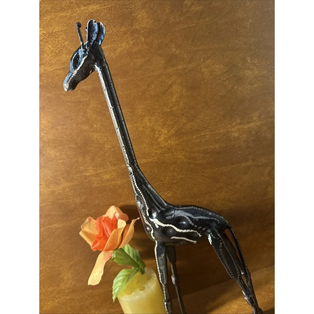 Vintage Giraffe Iron Figurine African Art Sculpture Statue Brutalist